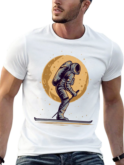 Astronaut Skiing on the Moon Graphic T-Shirt