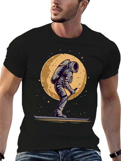 Astronaut Skiing on the Moon Graphic T-Shirt