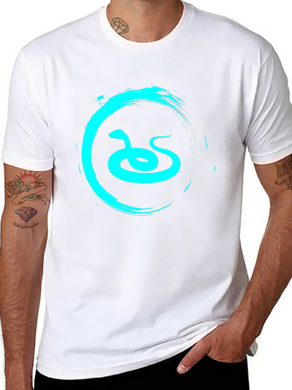 Mens Black T-Shirt with Teal Snake Graphic