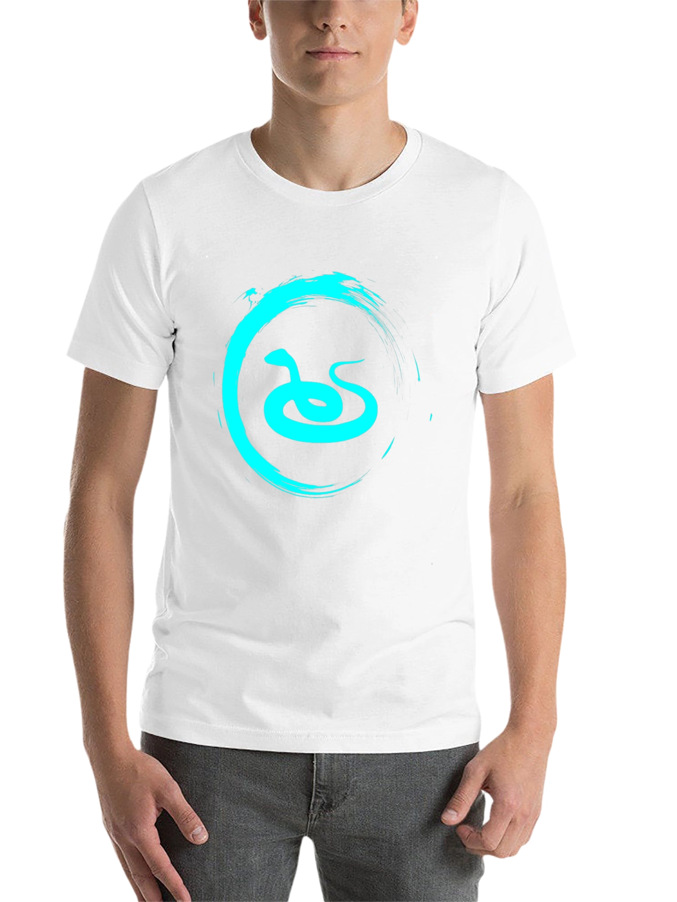 Mens Black T-Shirt with Teal Snake Graphic
