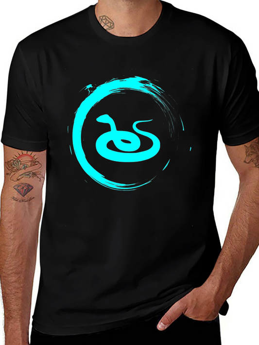 Mens Black T-Shirt with Teal Snake Graphic