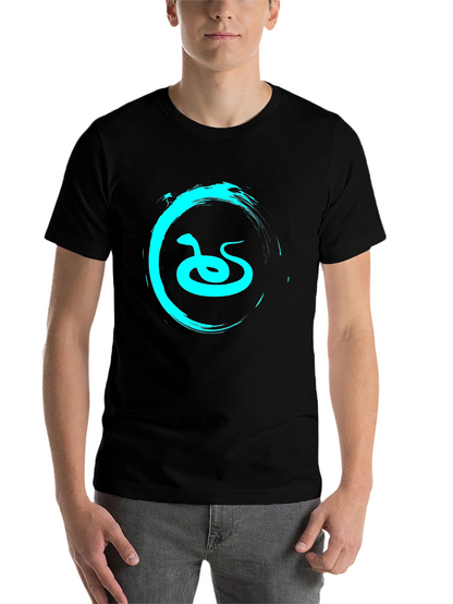 Mens Black T-Shirt with Teal Snake Graphic