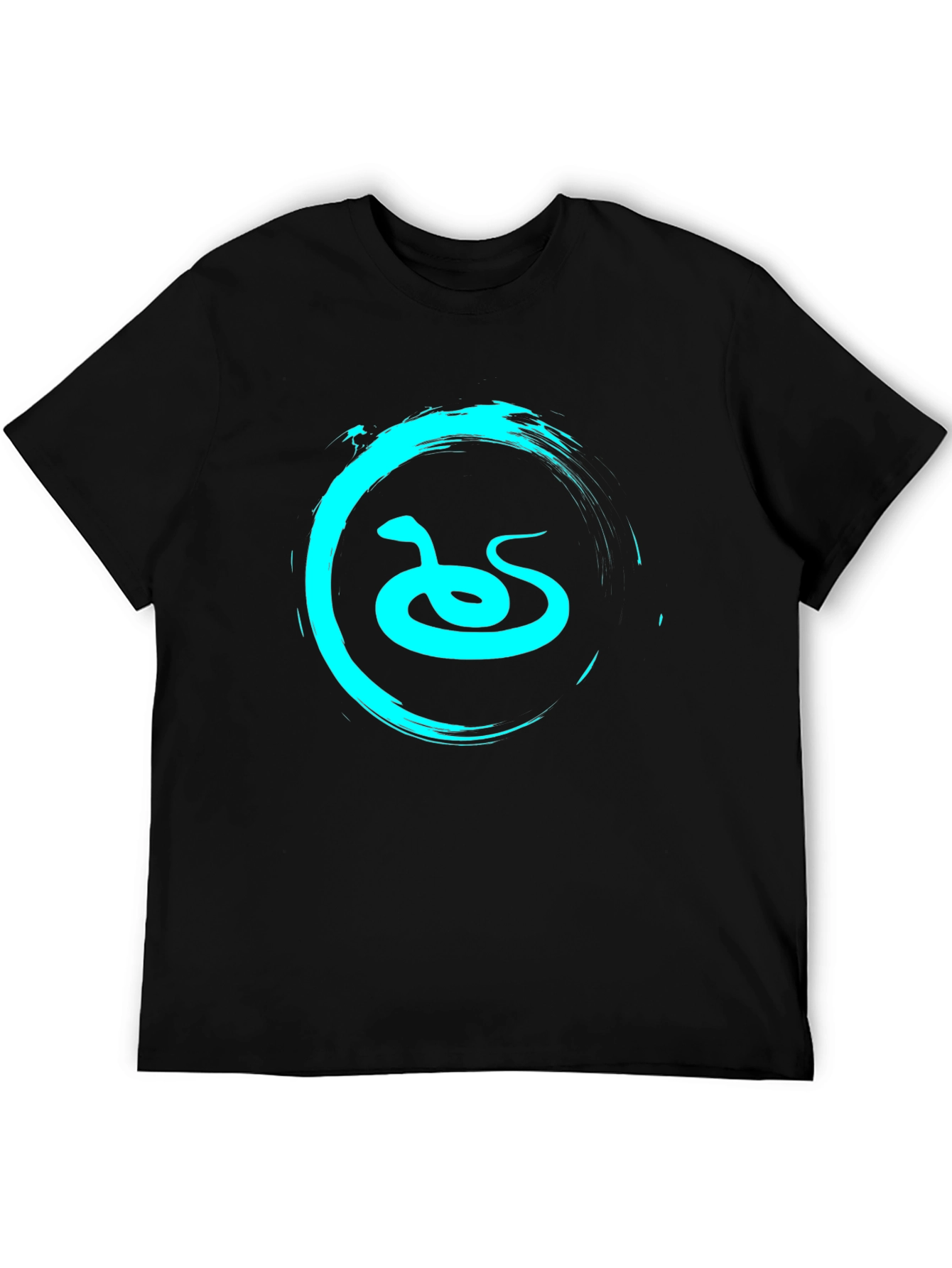 Mens Black T-Shirt with Teal Snake Graphic