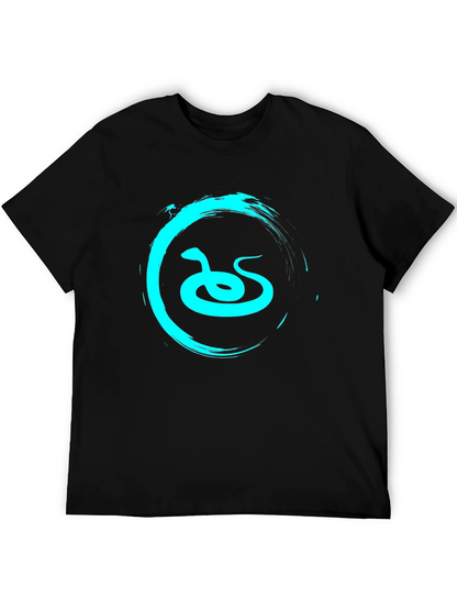 Mens Black T-Shirt with Teal Snake Graphic