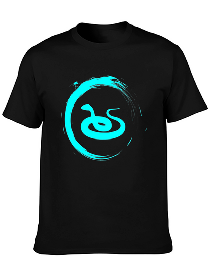 Mens Black T-Shirt with Teal Snake Graphic
