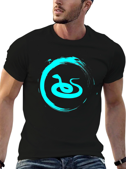 Mens Black T-Shirt with Teal Snake Graphic