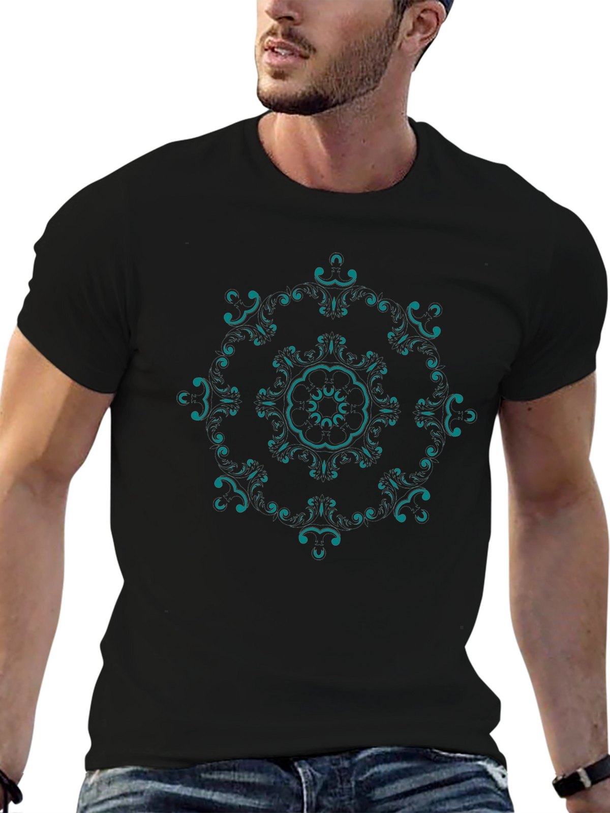 Stylish Mandala Graphic T-Shirt - Black