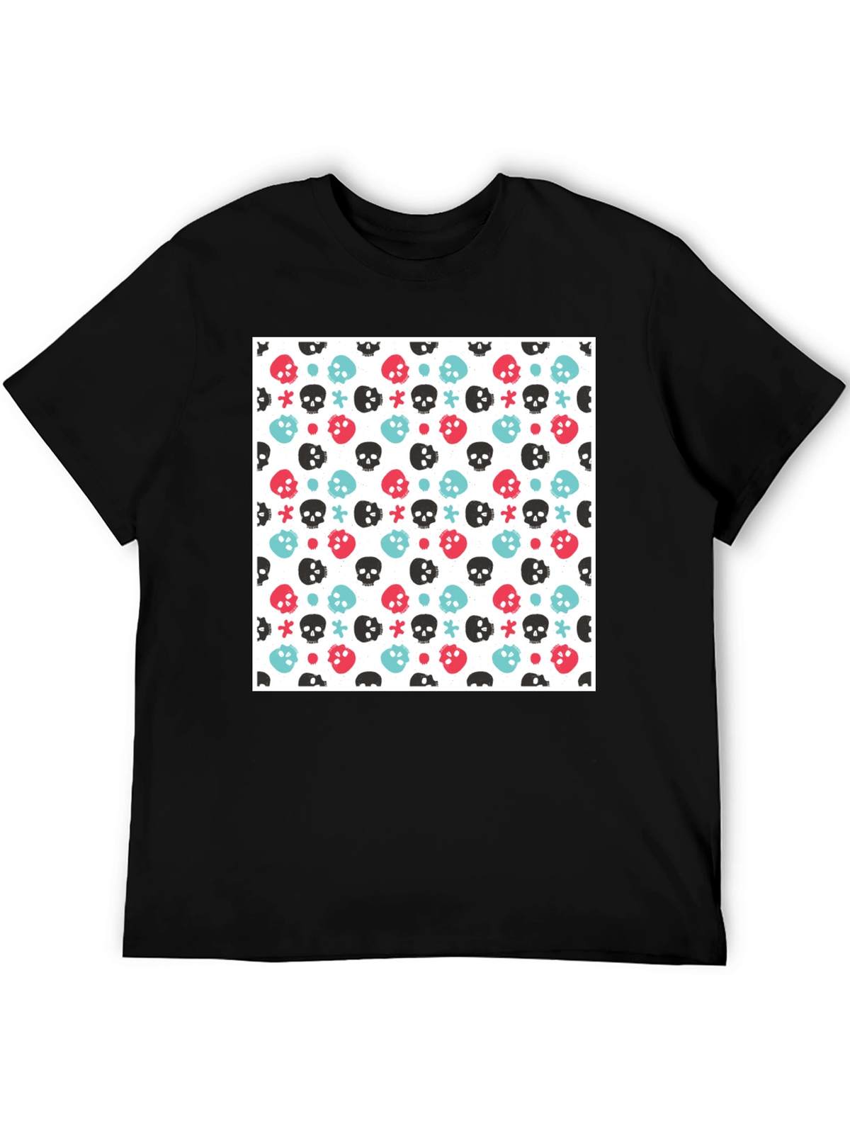 Skull Pattern Tee - Black Cotton Blend