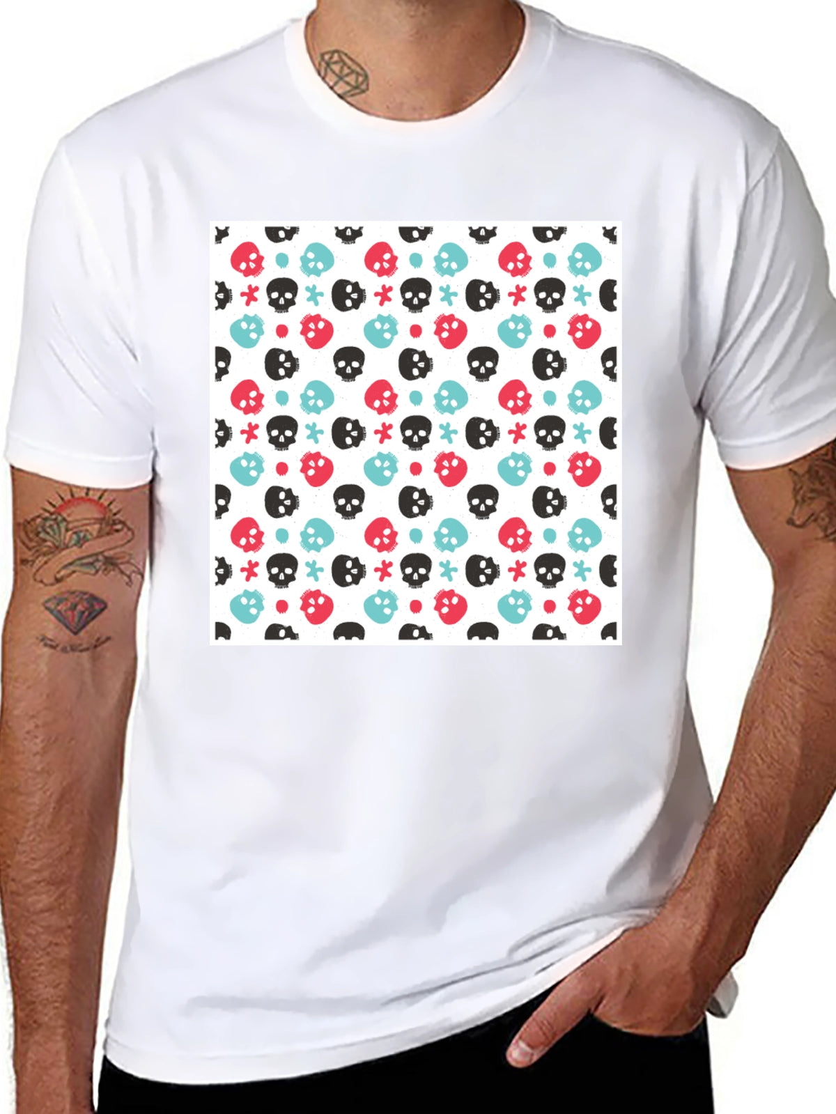 Skull Pattern Tee - Black Cotton Blend