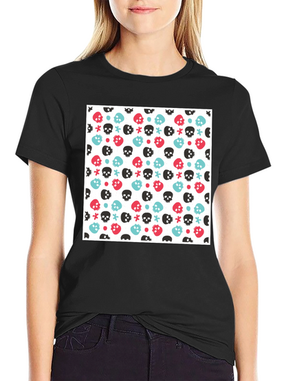 Skull Pattern Tee - Black Cotton Blend