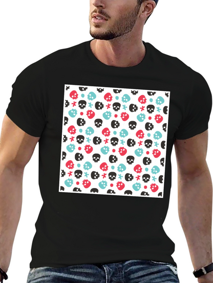 Skull Pattern Tee - Black Cotton Blend