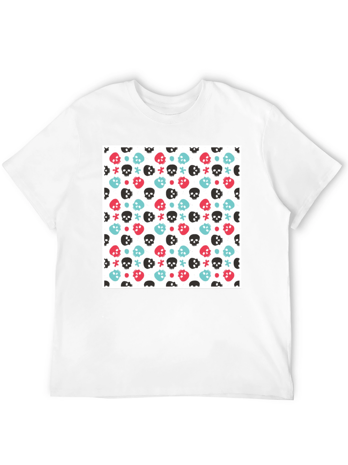 Skull Pattern Tee - Black Cotton Blend