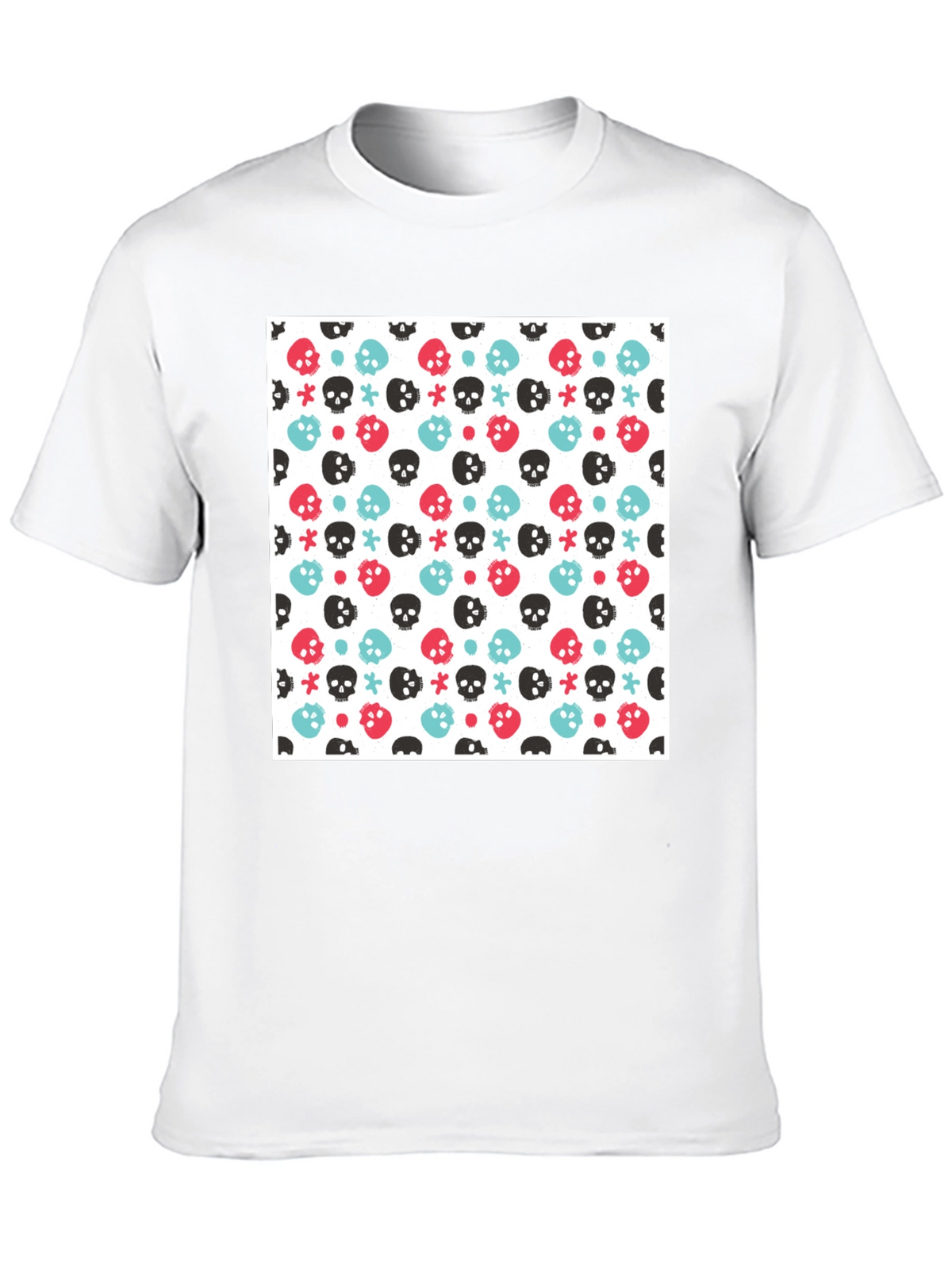 Skull Pattern Tee - Black Cotton Blend