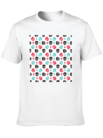 Skull Pattern Tee - Black Cotton Blend