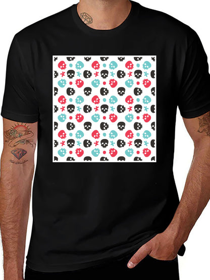 Skull Pattern Tee - Black Cotton Blend