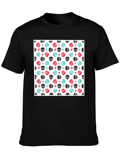 Skull Pattern Tee - Black Cotton Blend