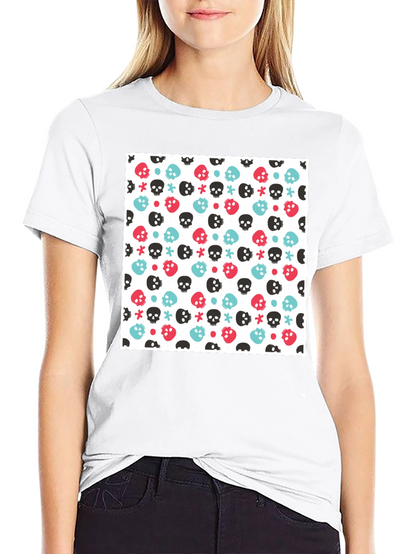 Skull Pattern Tee - Black Cotton Blend