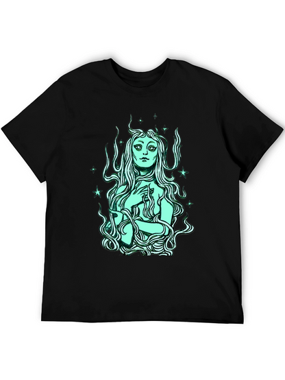 Mystic Mermaid Graphic Tee - Black Cotton Blend
