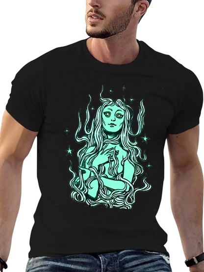 Mystic Mermaid Graphic Tee - Black Cotton Blend