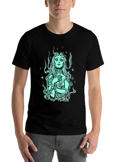 Mystic Mermaid Graphic Tee - Black Cotton Blend