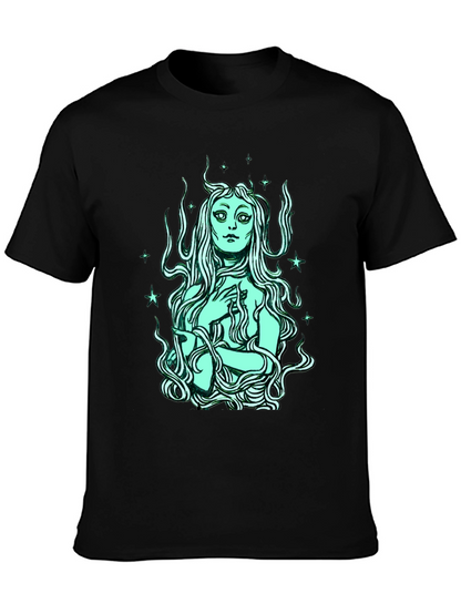 Mystic Mermaid Graphic Tee - Black Cotton Blend