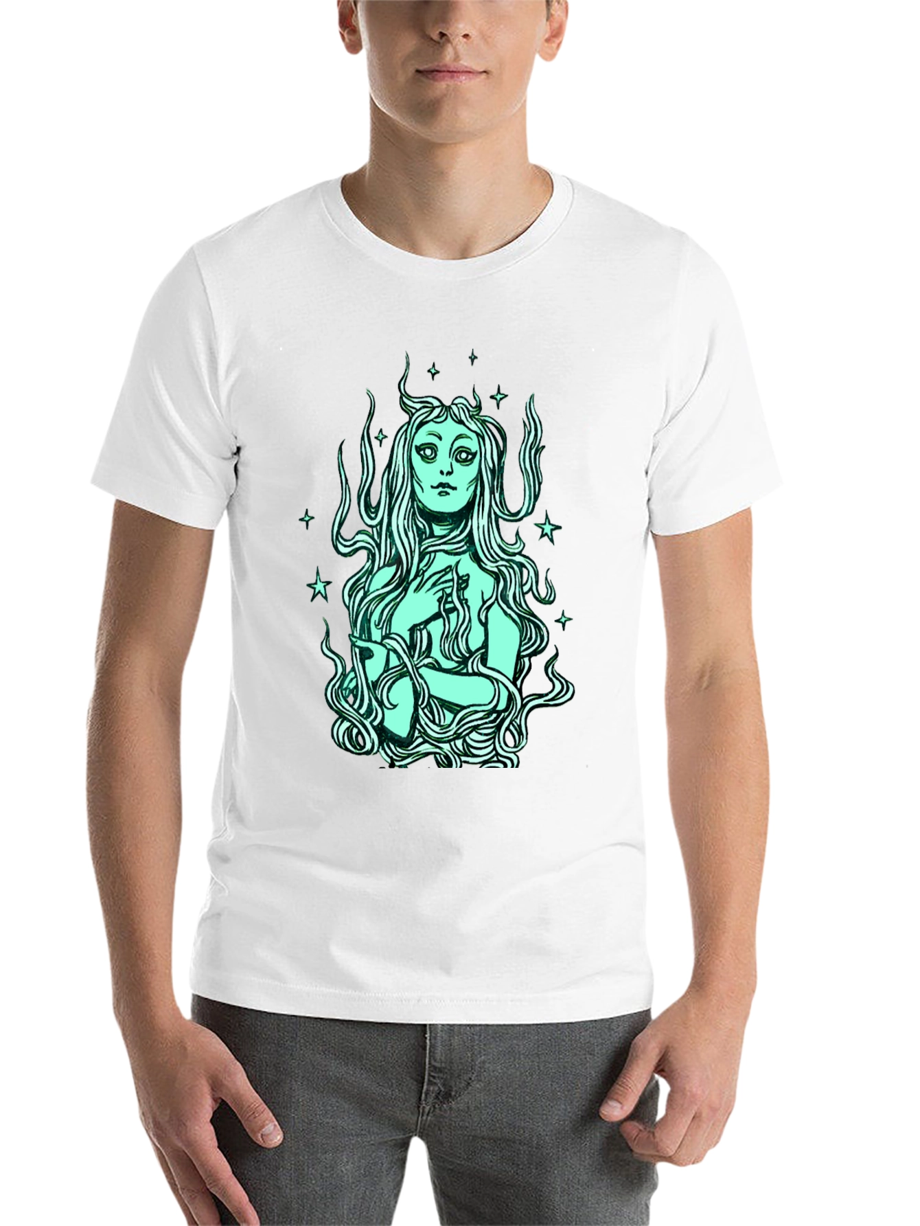 Mystic Mermaid Graphic Tee - Black Cotton Blend