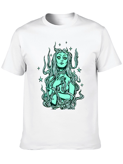Mystic Mermaid Graphic Tee - Black Cotton Blend