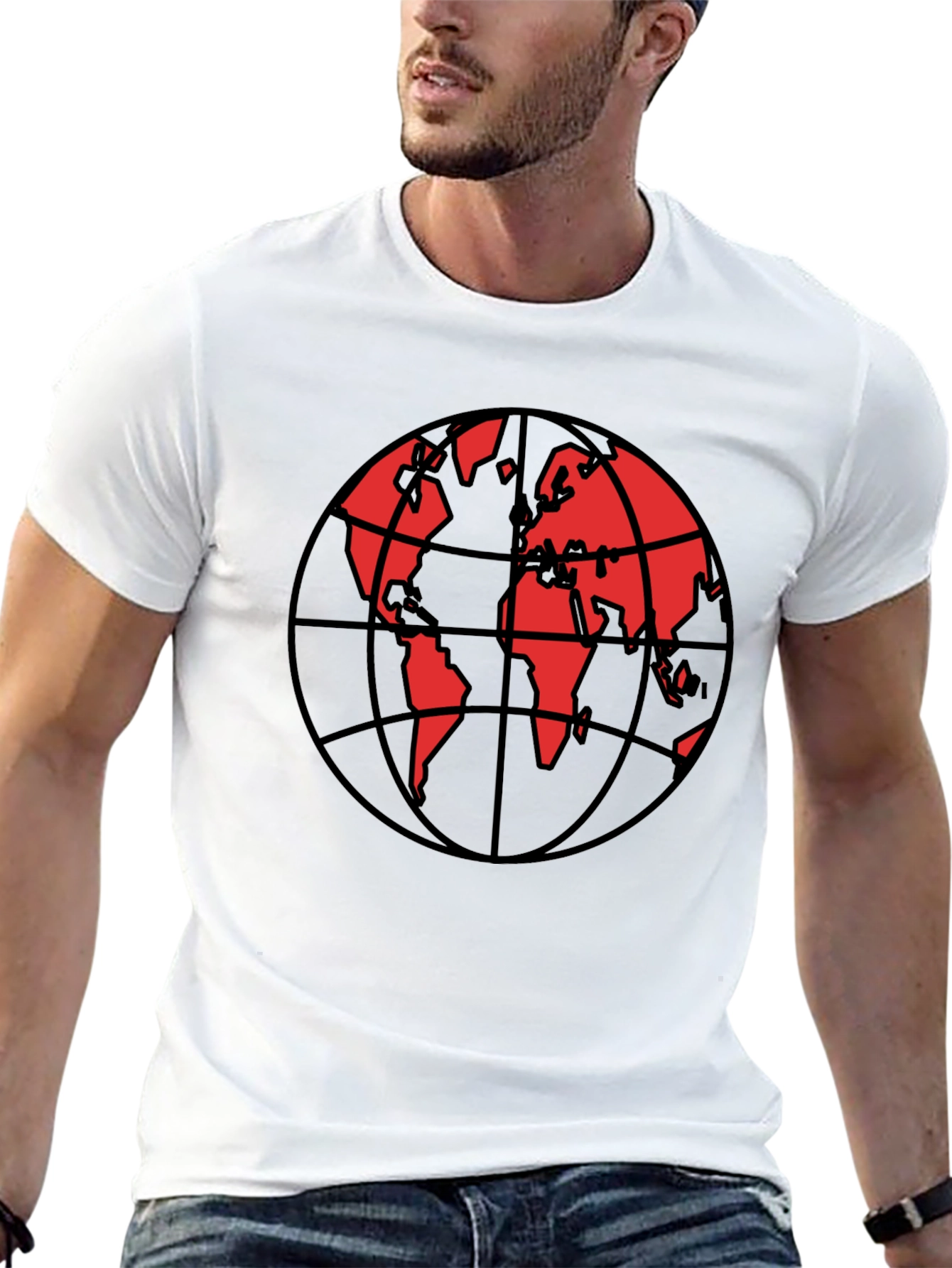 Red Globe Graphic Black T-Shirt