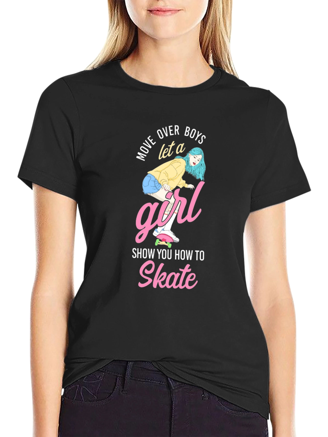 Skateboarding Girl Graphic Tee - Move Over Boys!