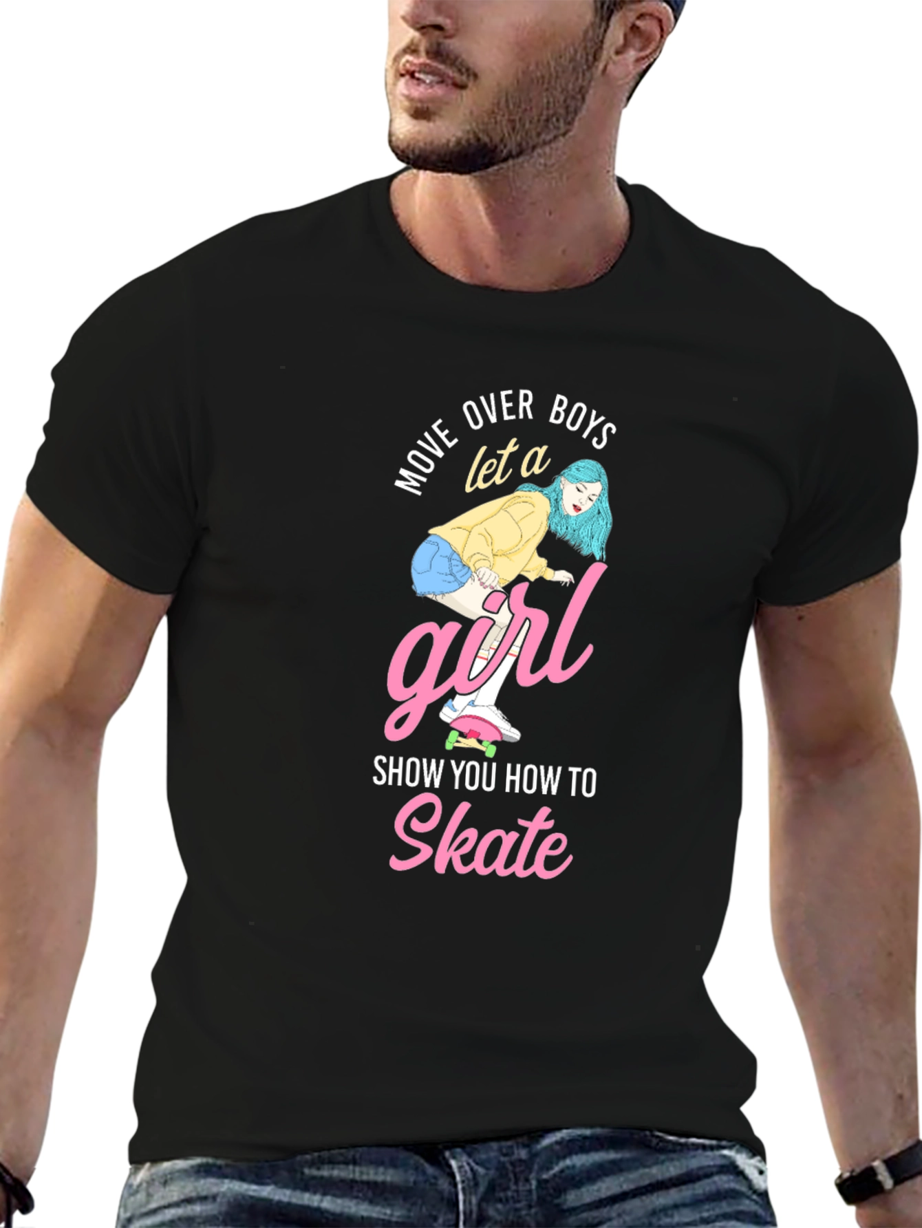 Skateboarding Girl Graphic Tee - Move Over Boys!
