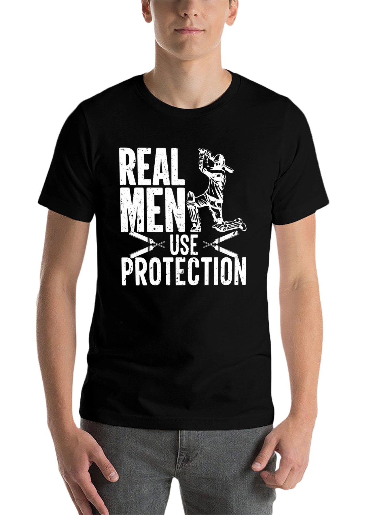 Real Men Use Protection Cricket Graphic T-Shirt