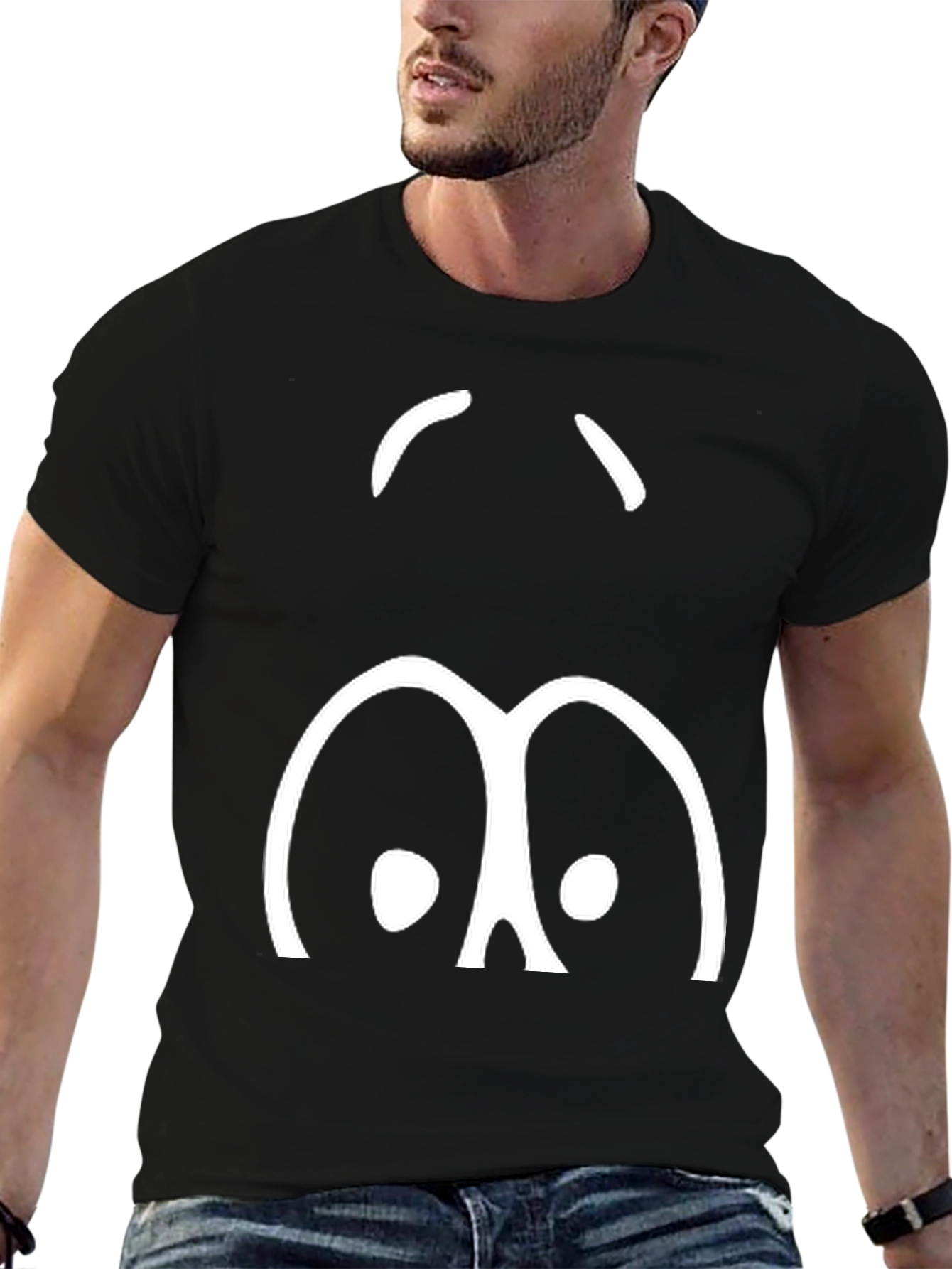 Funny Cartoon Face Black T-Shirt