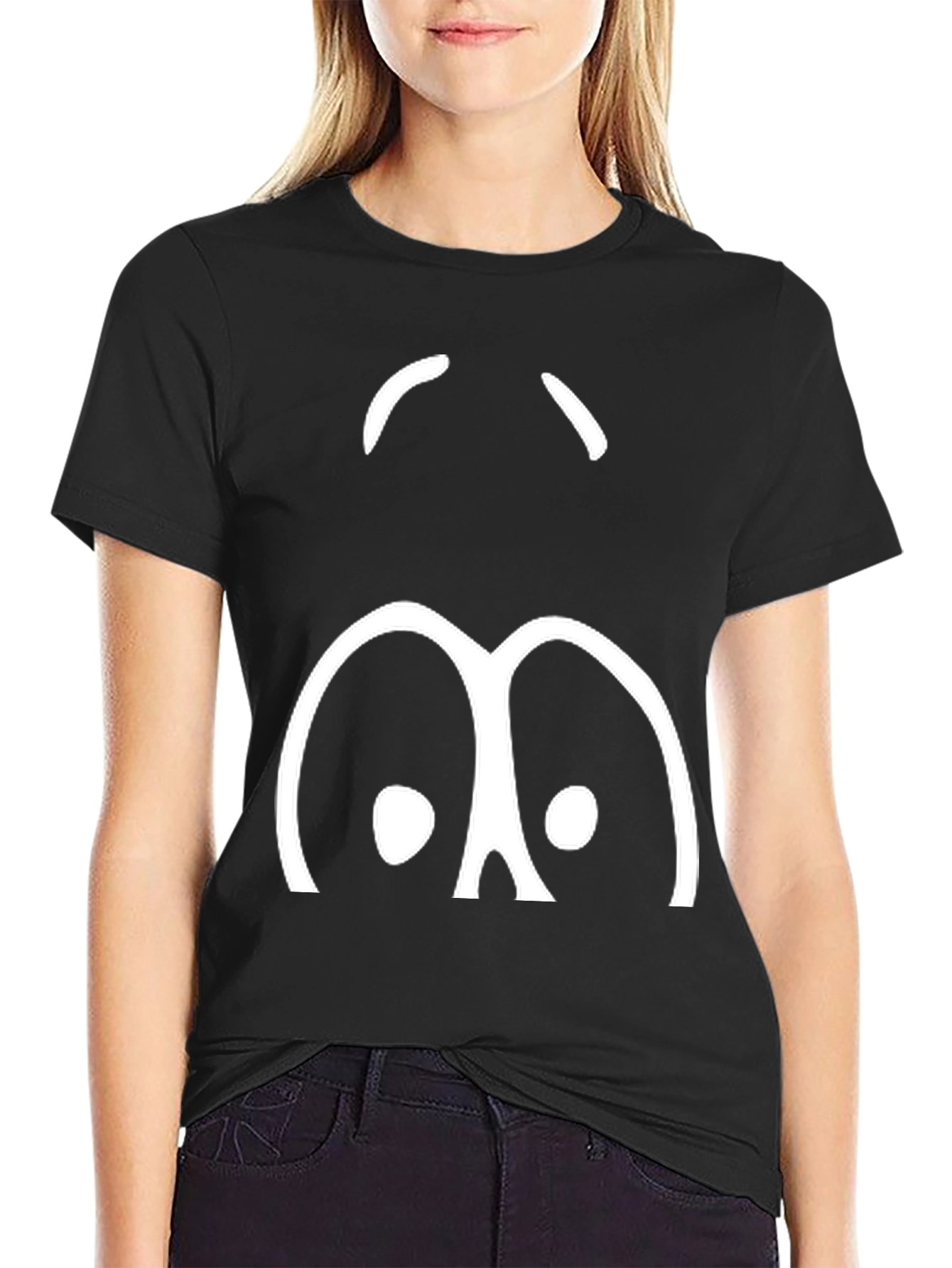 Funny Cartoon Face Black T-Shirt