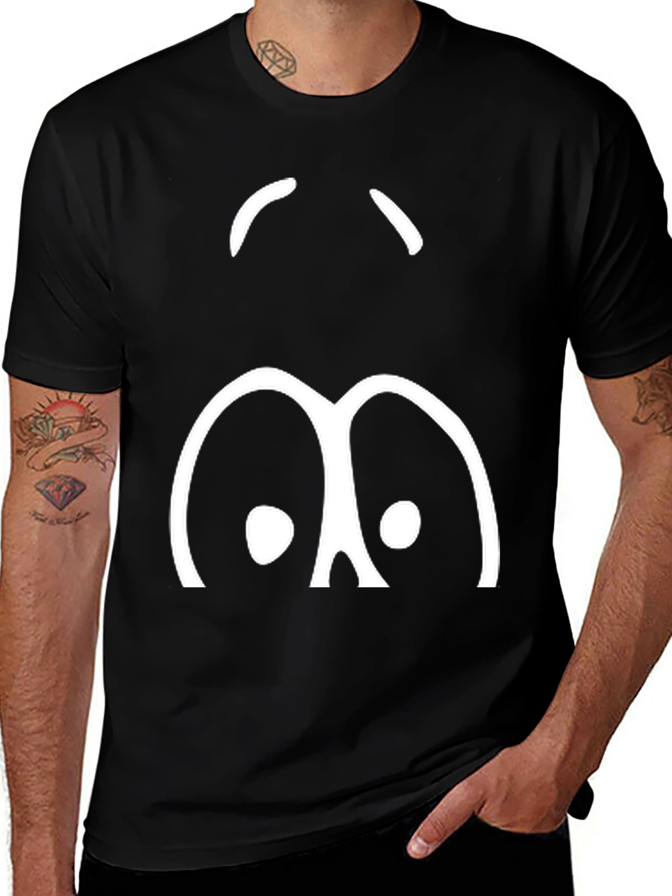 Funny Cartoon Face Black T-Shirt