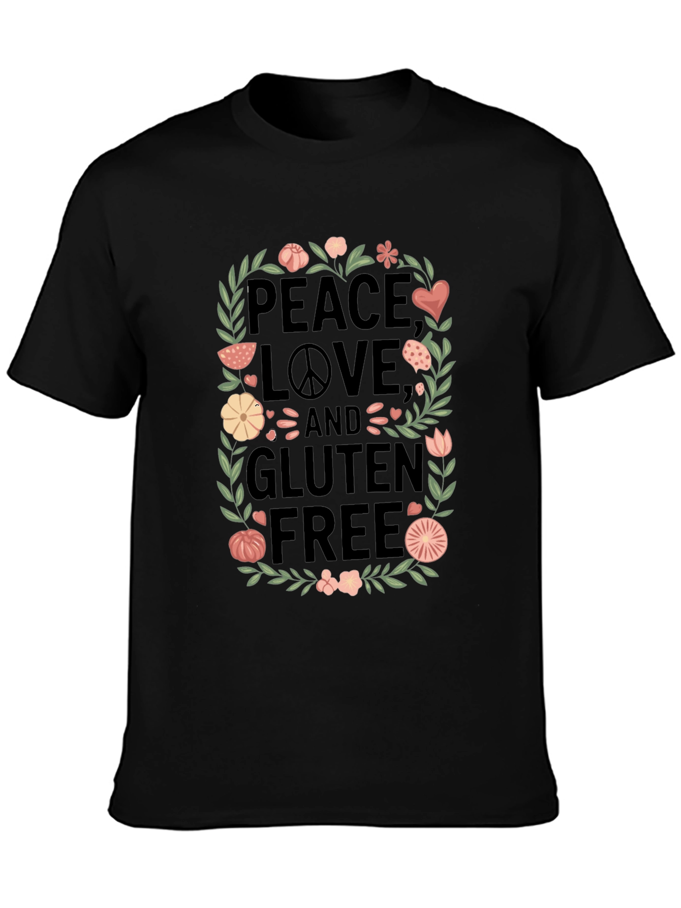Peace Love & Gluten Free Black T-Shirt