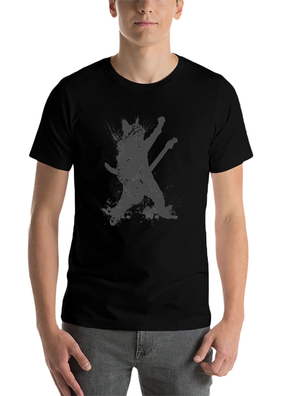 Rock Cat Black T-Shirt - Guitar Hero