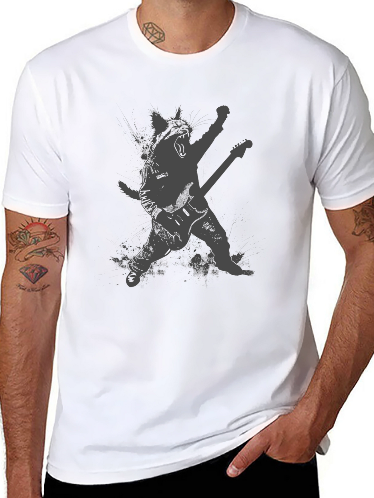 Rock Cat Black T-Shirt - Guitar Hero