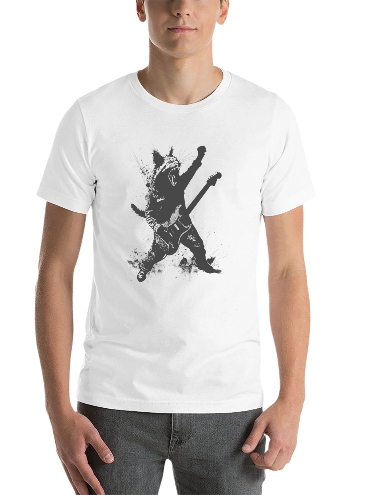 Rock Cat Black T-Shirt - Guitar Hero