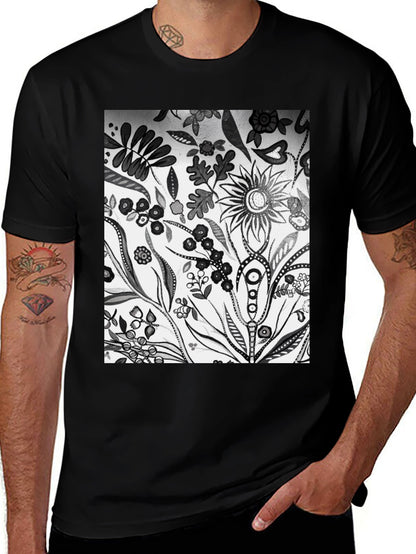 Floral Pattern Black Graphic Tee
