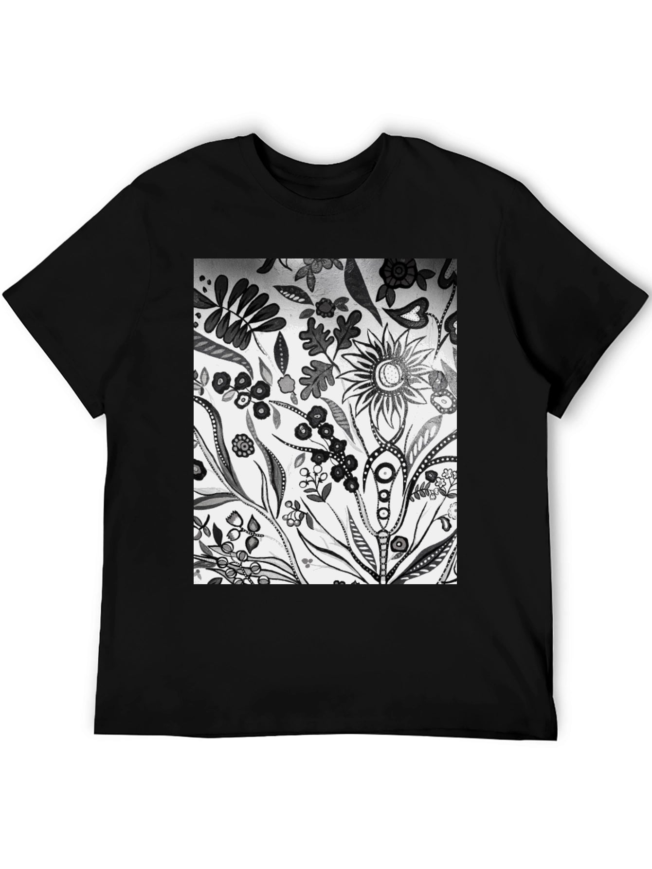 Floral Pattern Black Graphic Tee