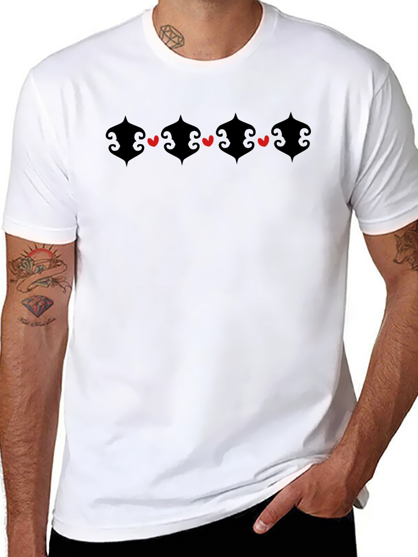 Heart Accent Graphic Black Crew Neck T-Shirt