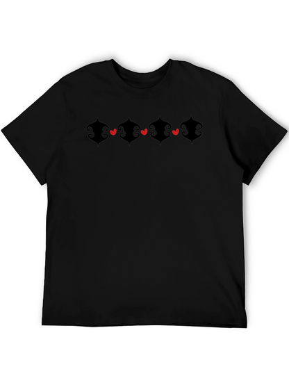 Heart Accent Graphic Black Crew Neck T-Shirt