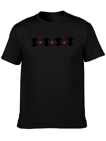 Heart Accent Graphic Black Crew Neck T-Shirt