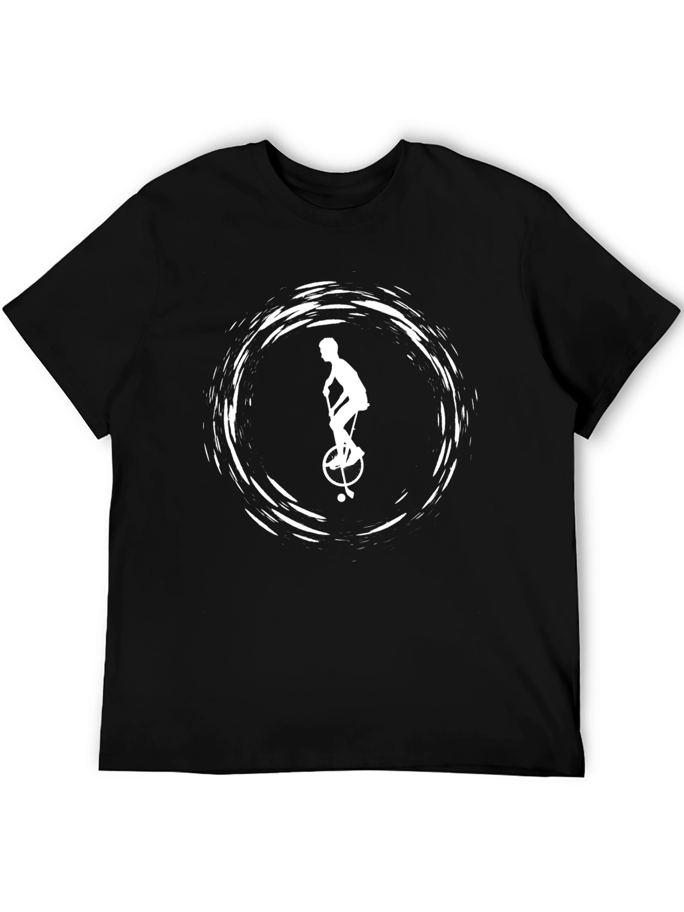 Black Graphic Tee: Unicycle Silhouette Design
