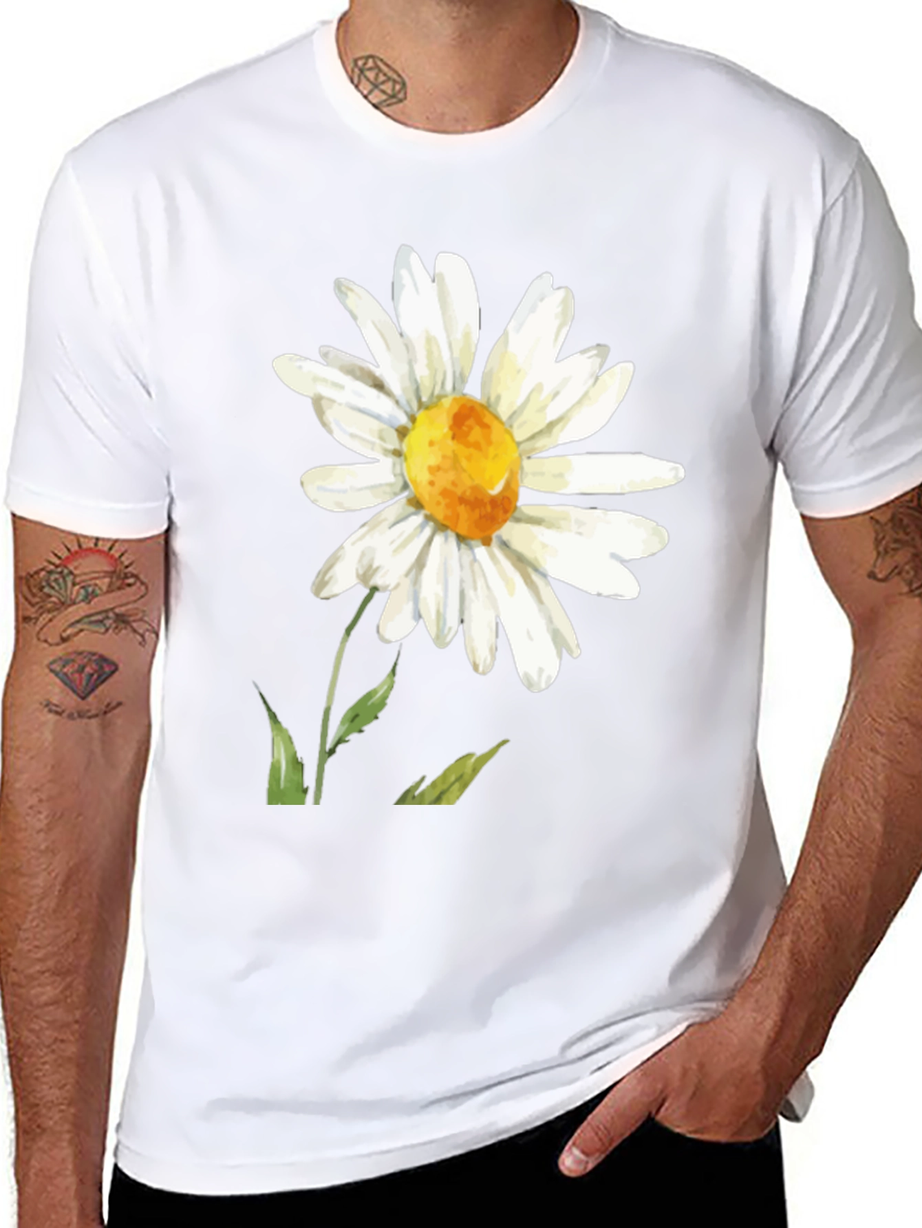 Daisy Flower Graphic Tee - Black Casual Comfort