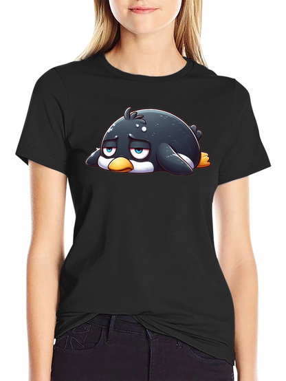 Sad Penguin Graphic Tee - Black Cotton Blend