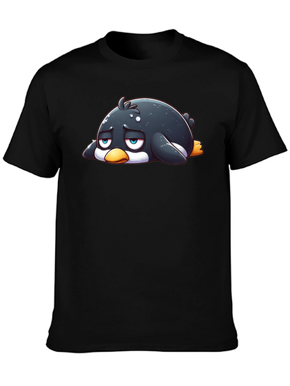 Sad Penguin Graphic Tee - Black Cotton Blend