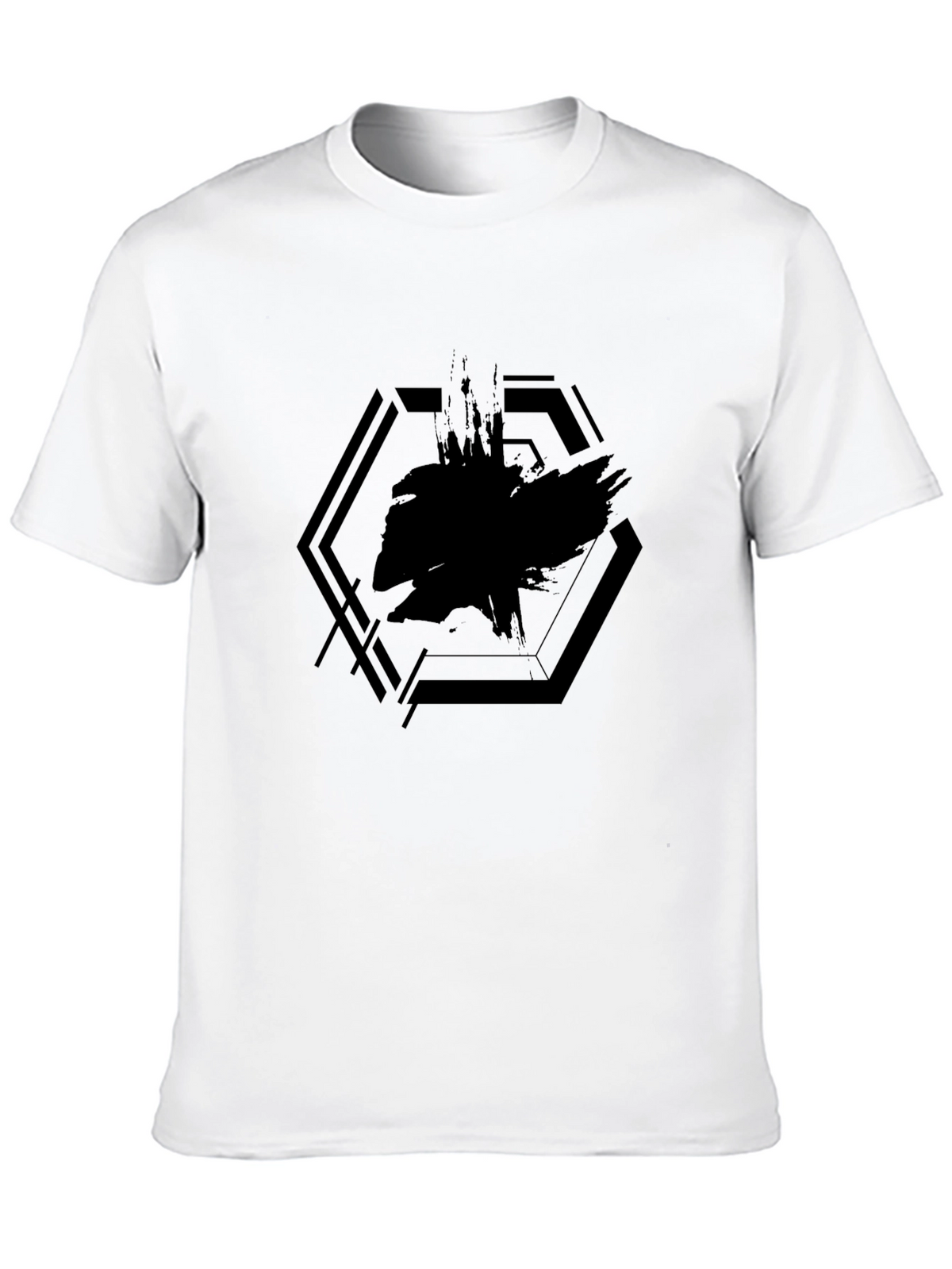 Mens Black Graphic Tee - Abstract Hexagon Design