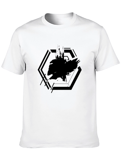 Mens Black Graphic Tee - Abstract Hexagon Design