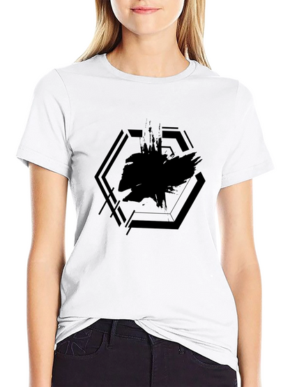 Mens Black Graphic Tee - Abstract Hexagon Design
